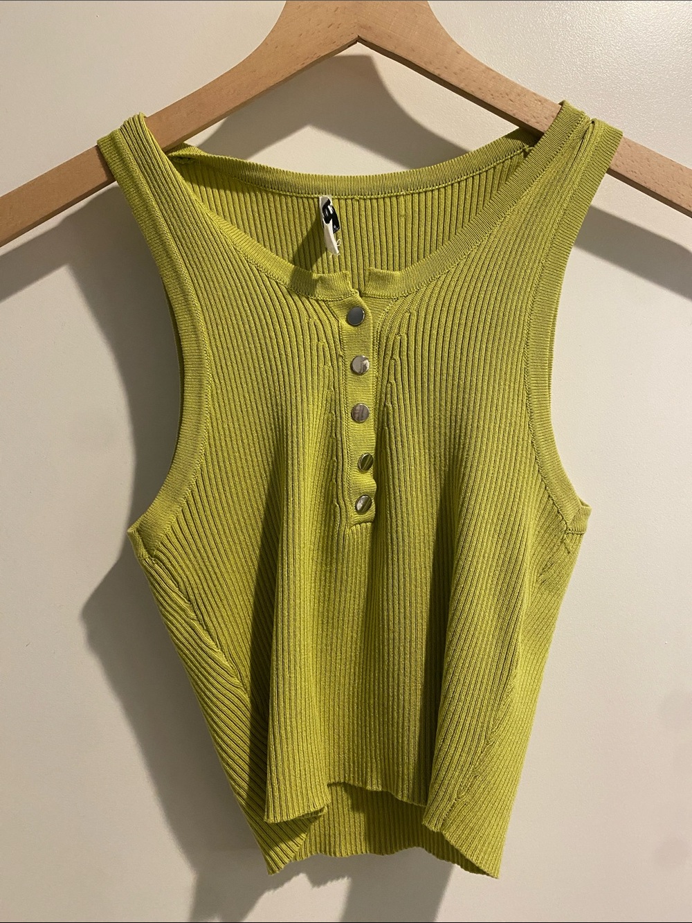 Sleeveless Ribbed Henley Tank Top - Lime Green
